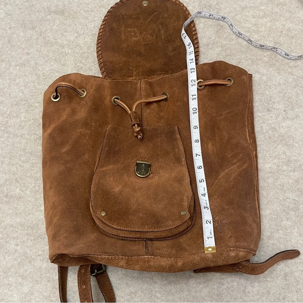 Patricia Nash Casape Brown Suede Drawstring Backpack Boho Western